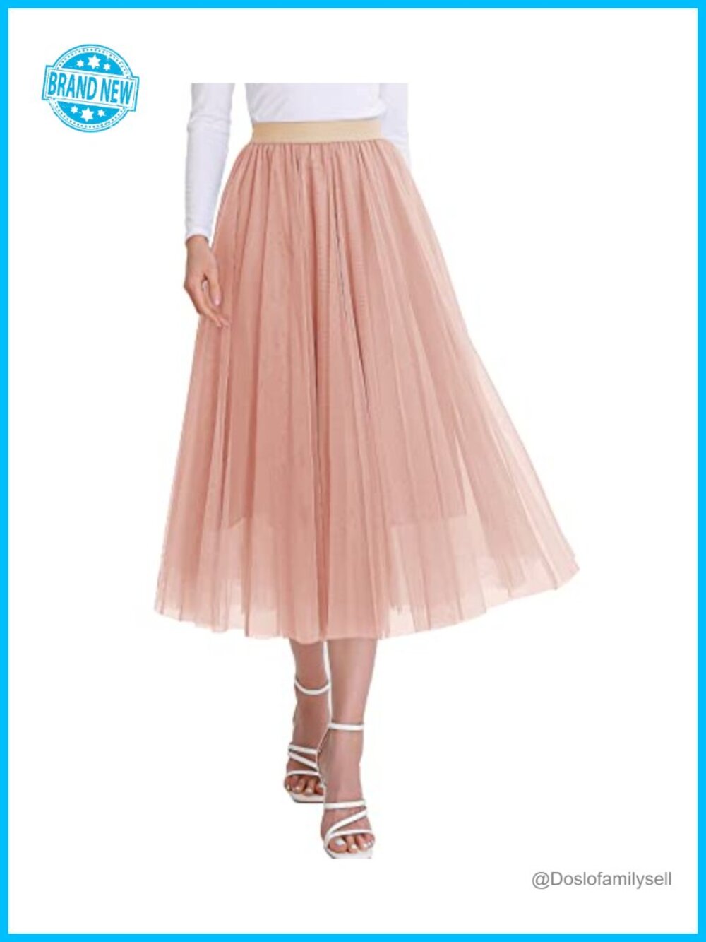Women's Tulle Midi Skirt High Waist Pleated Mesh Flowy A-Line Party Tutu
